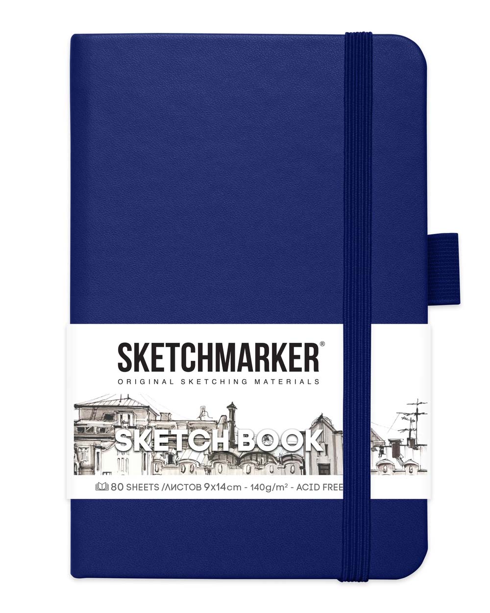 Скетчбук 9х14см 80л 140гр/м2 "sketchmarker" синий карибский тв.обл.