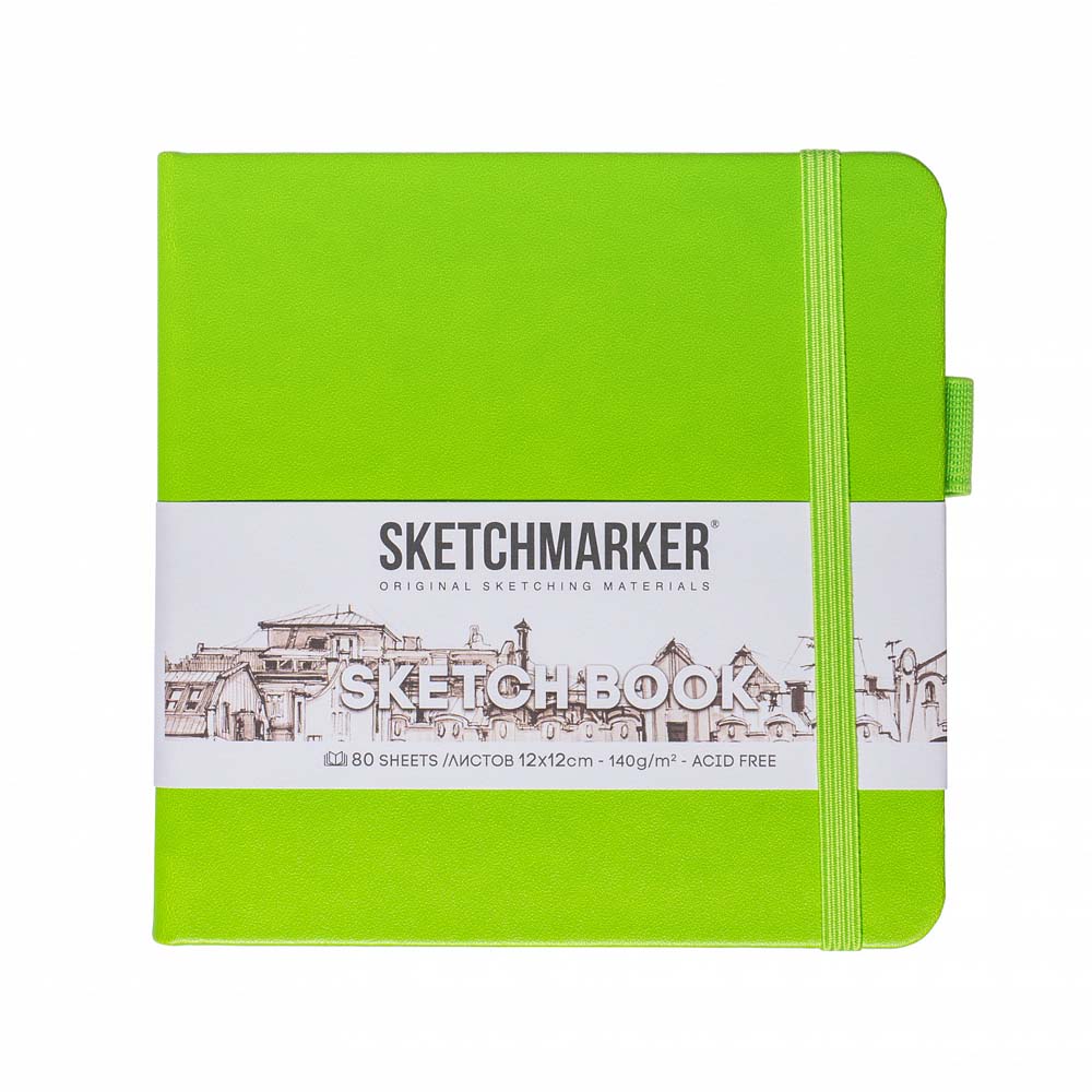 Скетчбук 12х12см 80л 140гр/м2 "sketchmarker" зеленый луг тв.обл.