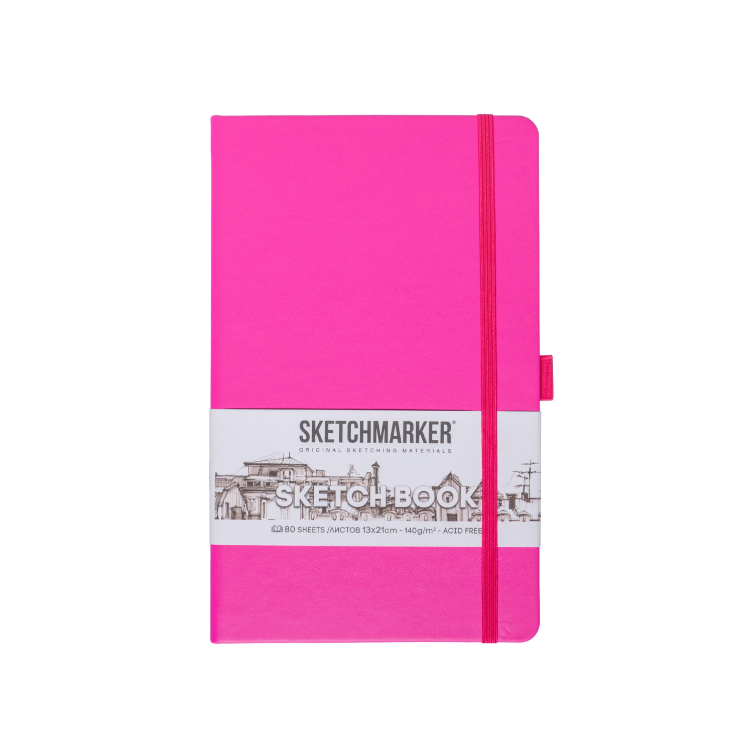 Скетчбук 13х21см 80л 140гр "sketchmarker" неоновая фуксия тв.обл.