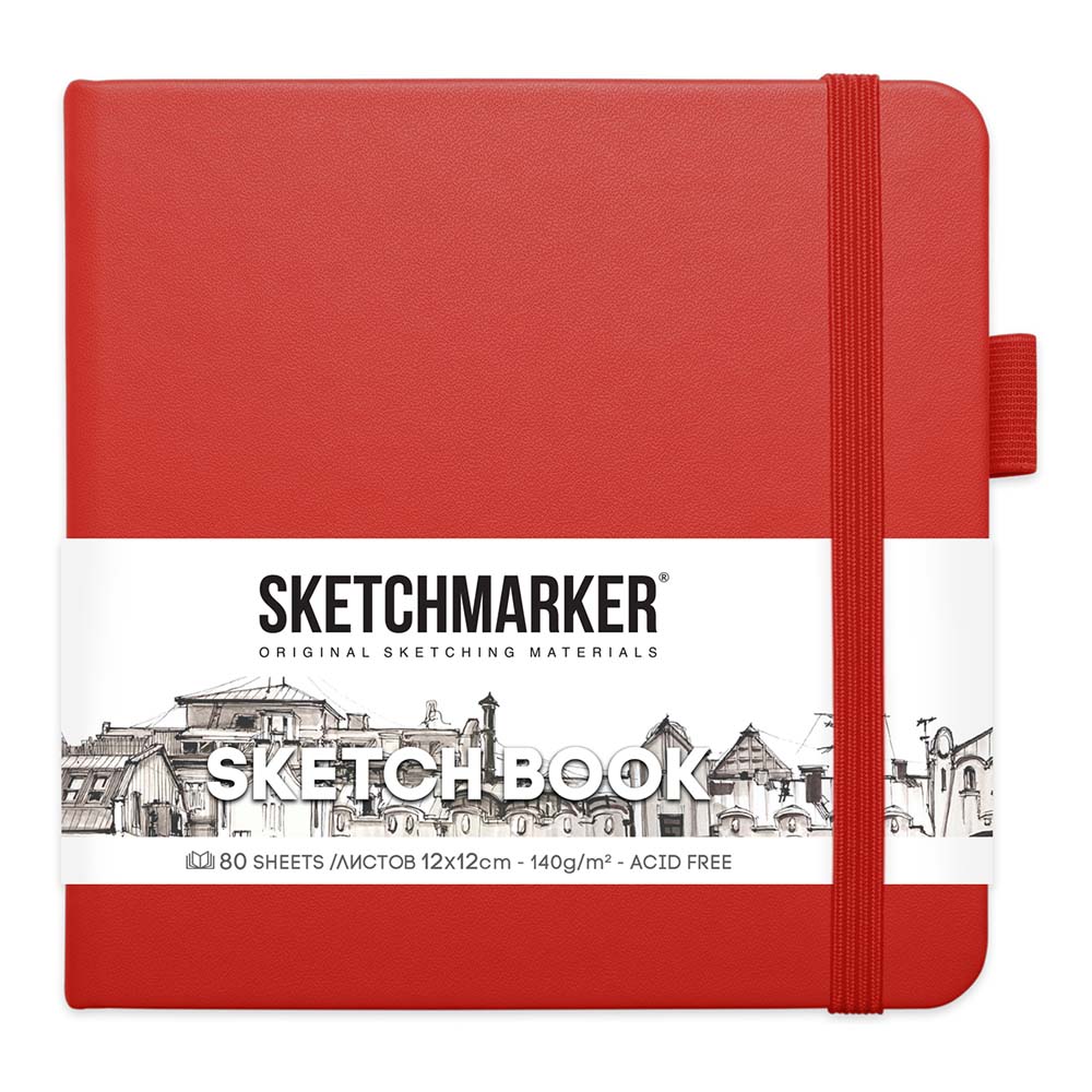 Скетчбук 12х12см 80л 140гр "sketchmarker" красный тв.обл.