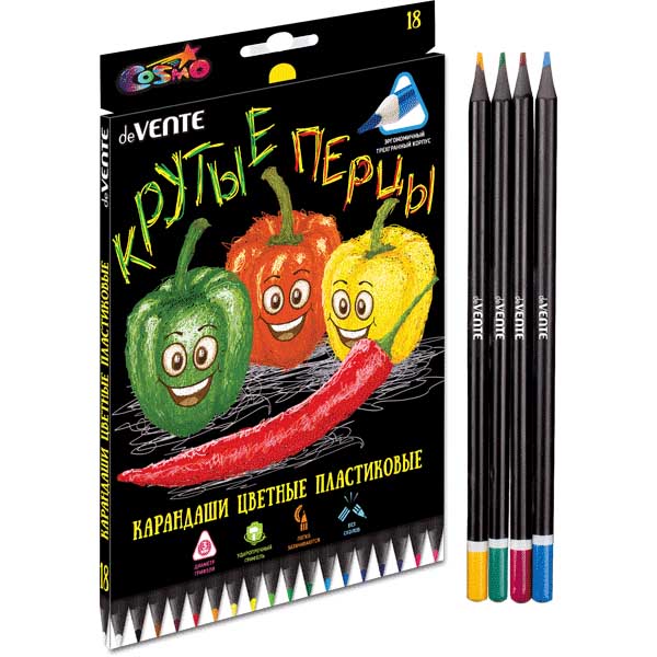 Карандаши цветные "devente" "juicy black" 18 цв. пластиковые трёхгран.