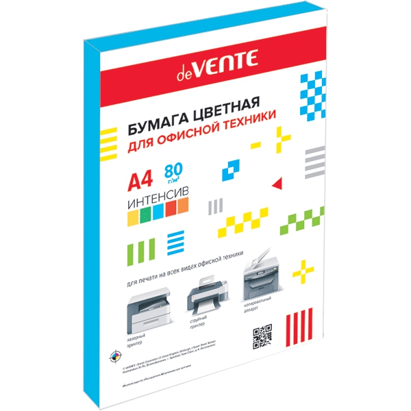 Бумага офисная цветная а4 "devente" 100л. 80г. интенсив син.