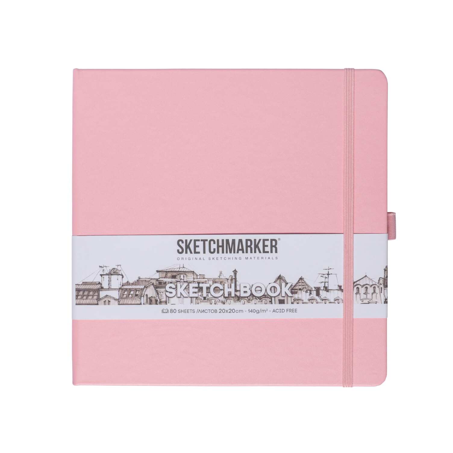 Скетчбук 20х20см 80л 140гр "sketchmarker" розовый тв.обл.