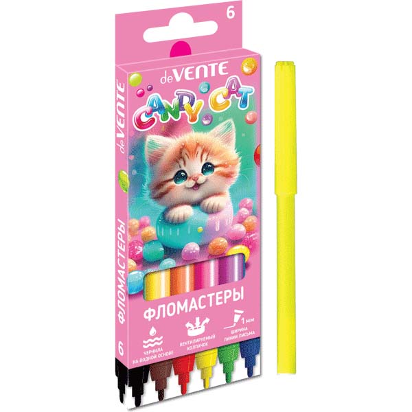 Фломастеры "candy cat" 6цв. (devente) вент.колп.,к/уп.