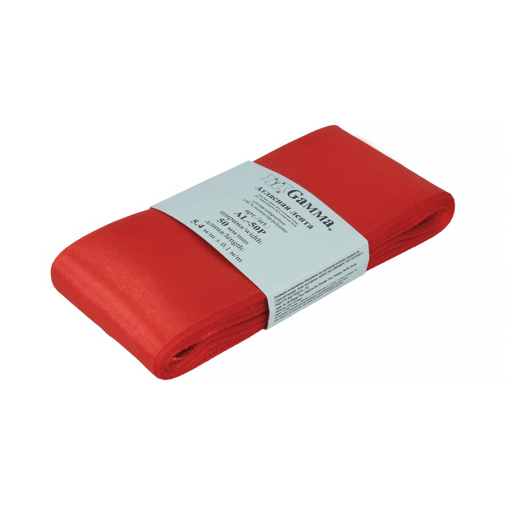 лента атласная 50мм фасовка 5,4м красный Лента атласная 50мм фасовка 5,4м красный