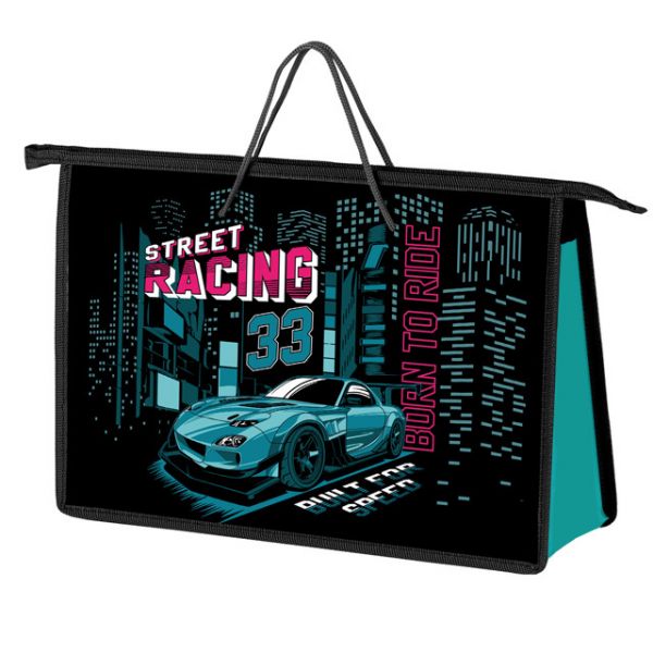 Папка-портфель пласт. а4+ оникс "street racing" 34х24,5х7,5см на молнии с ручками