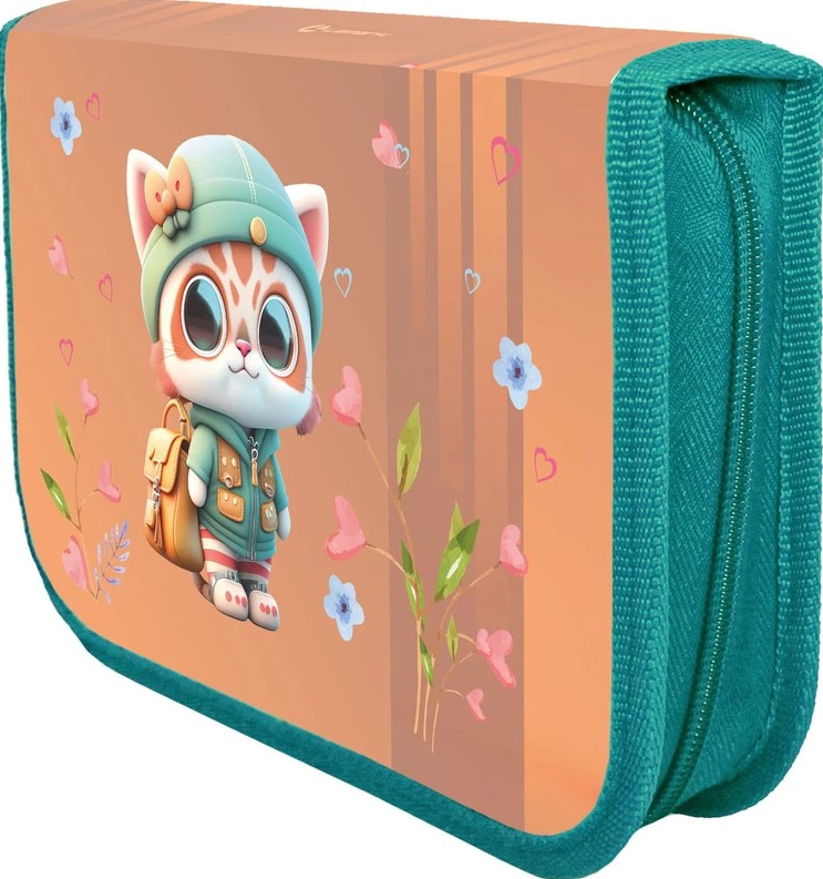 Пенал на молнии большой lamark "мой милый котик" 210х140х40мм ткань (2 откид.планки)