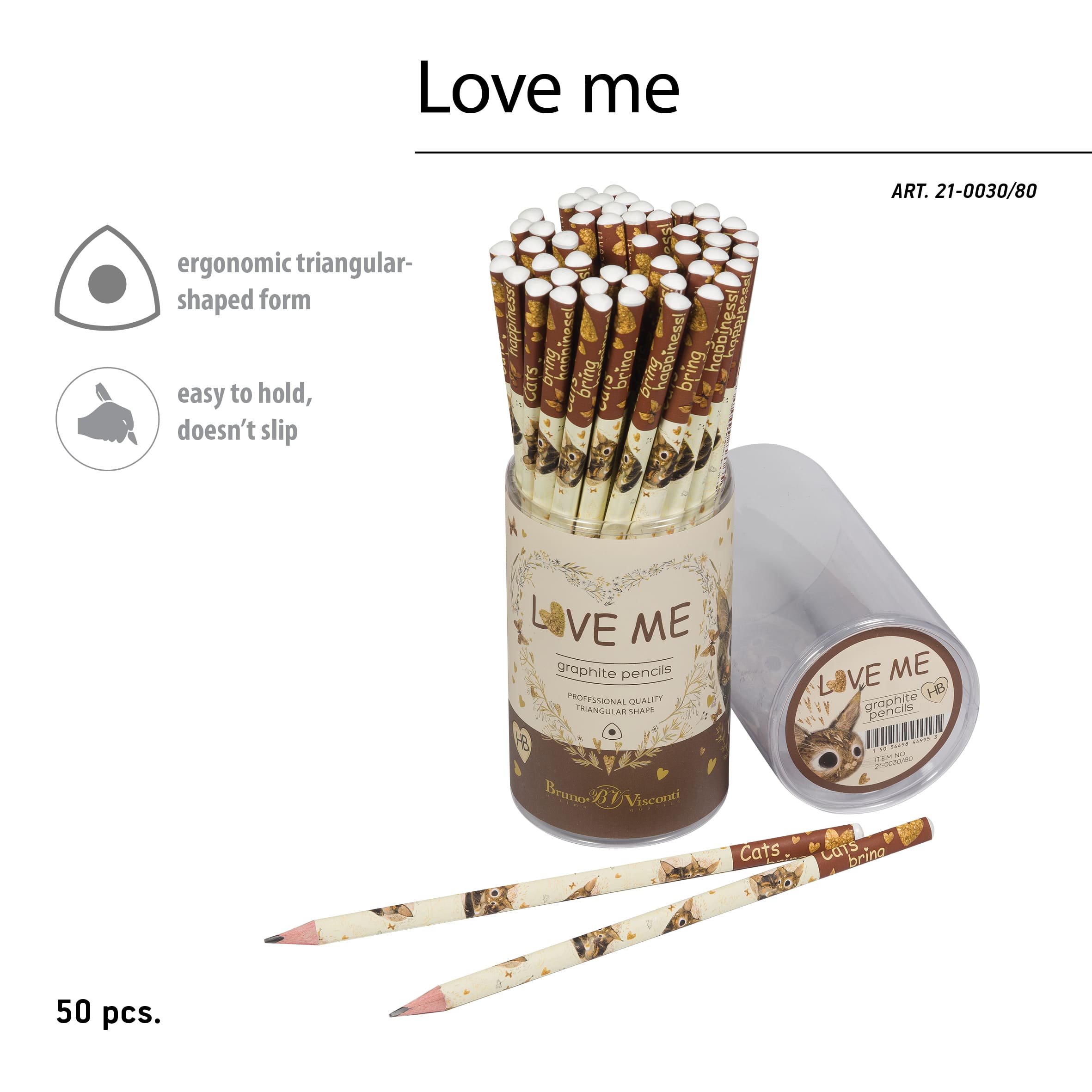 Карандаш чернограф. bruno visconti "love me. котики приносят счастье" нв трёхгранный