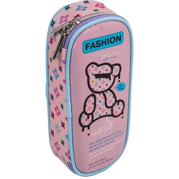 Пенал овал на молнии devente "fashion bear" 210х80х50мм ткань (откид.планка)