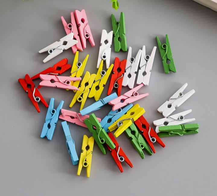 Набор прищепок 2,5см 30шт микс, дерево