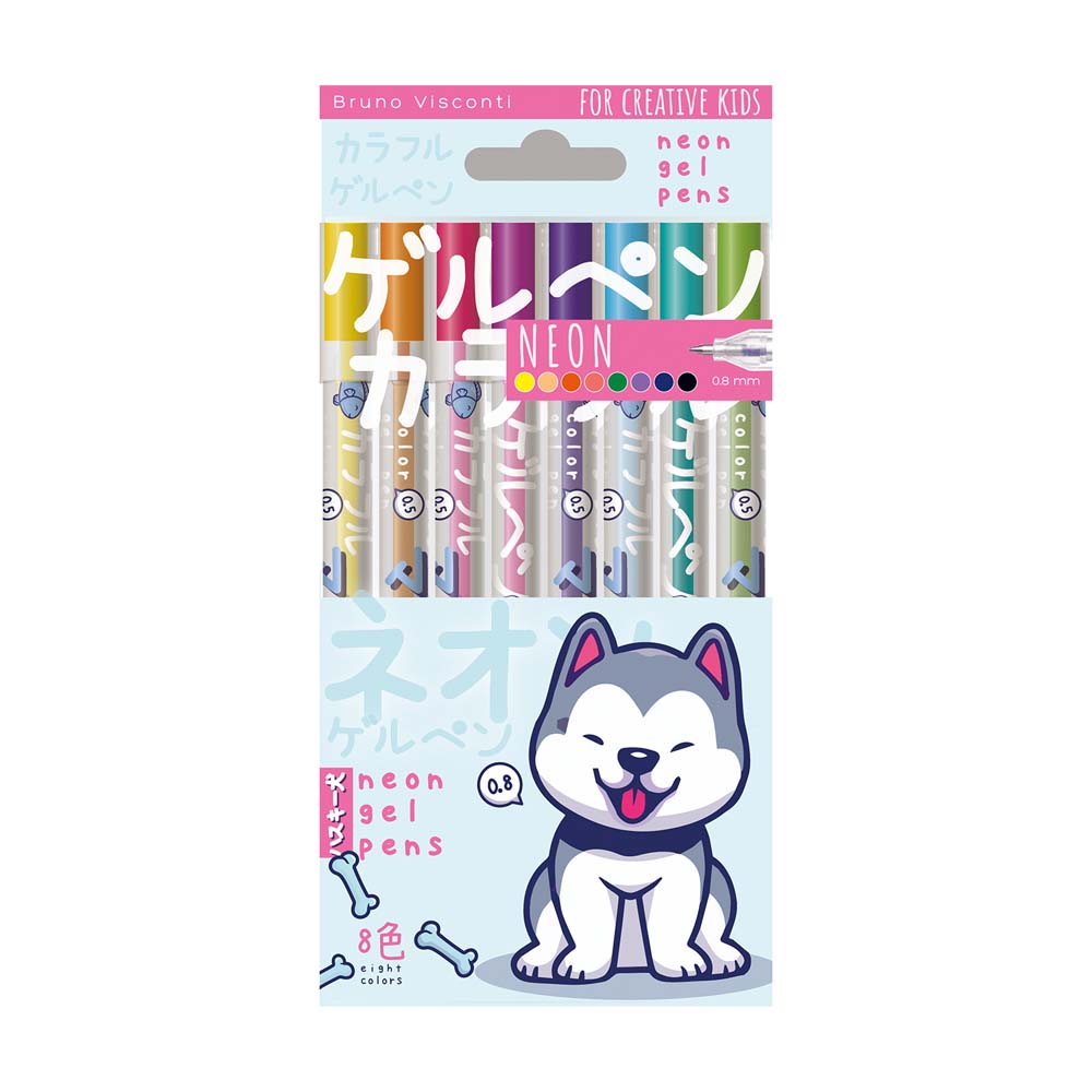 Ручка гел. в наборе "bruno visconti" kawaii animals" colors 8цв. 0.5мм