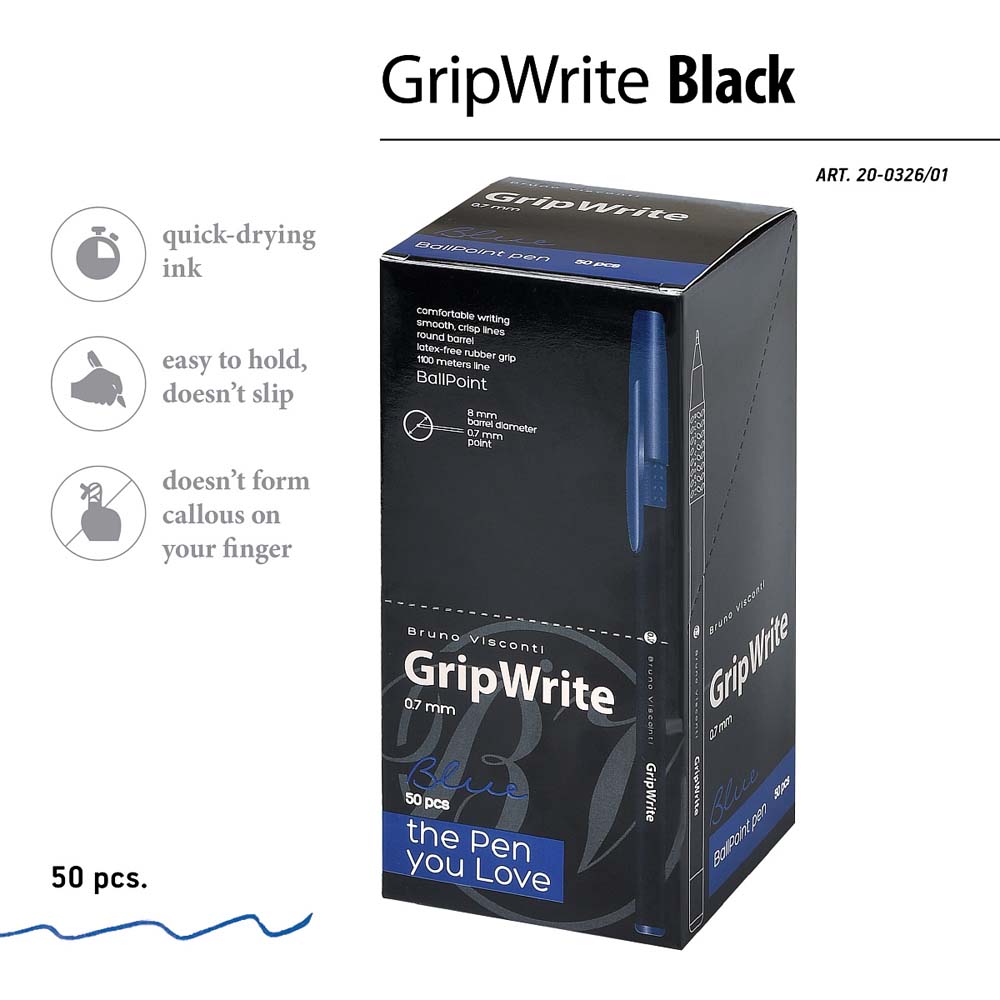 Ручка шар. bruno visconti "gripwrite. black" синяя 0,7мм