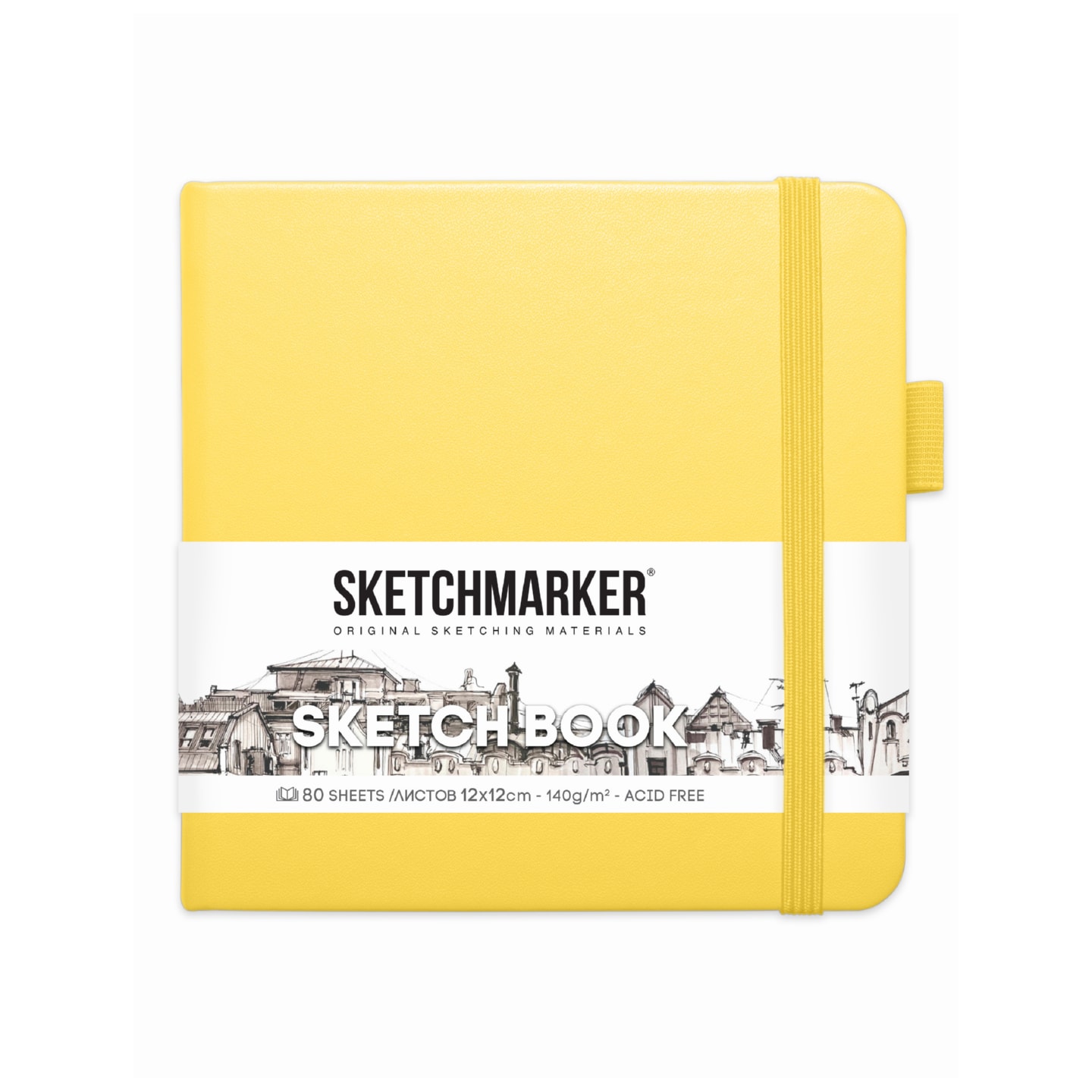 Скетчбук 12х12см 80л 140гр/м2 "sketchmarker" лимонный тв.обл.