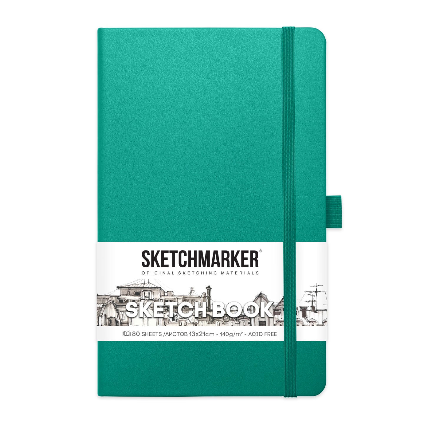 Скетчбук 13х21см 80л 140гр/м2 "sketchmarker" изумрудный тв.обл.