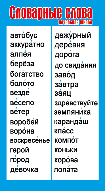 Карточка-шпаргалка "словарные слова" начальная школа 172х92мм