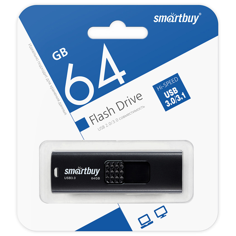 Флэш-накопитель usb3.0 64 гб "smartbuy" "fashion" черн.