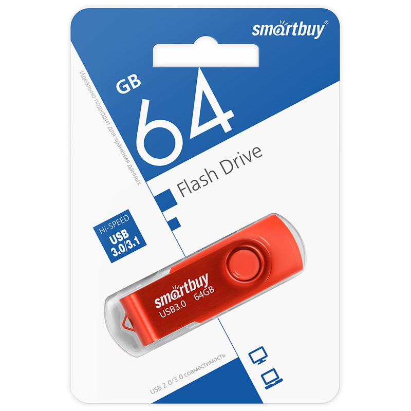 Флэш-накопитель usb2.0 64 гб "smartbuy" "twist" крас.