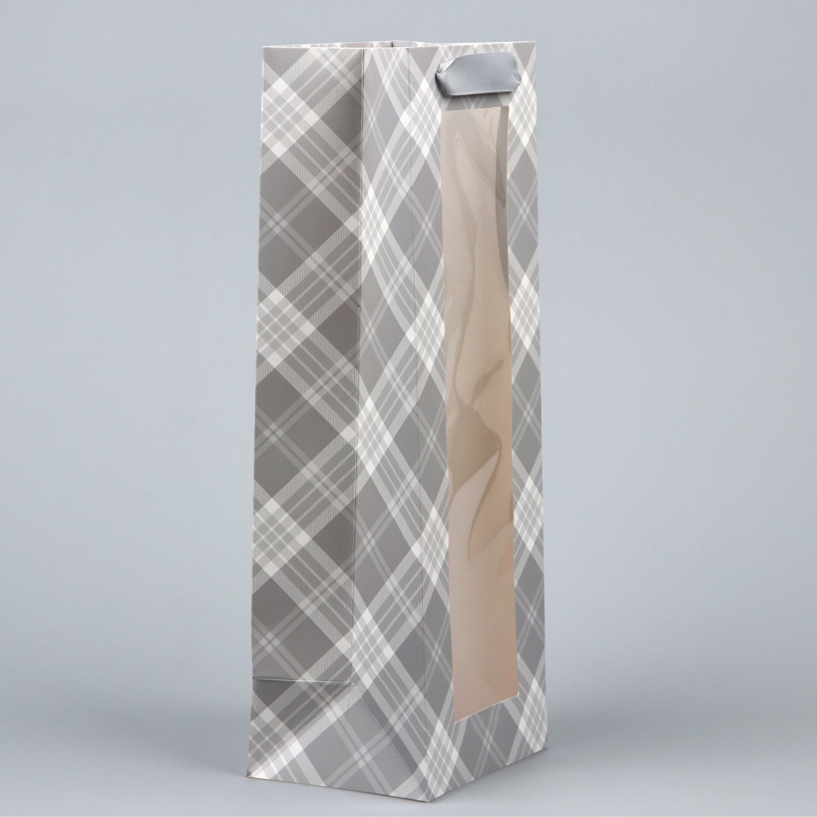 Пакет подарочный под бутылку "клетка" (36х13х10см)