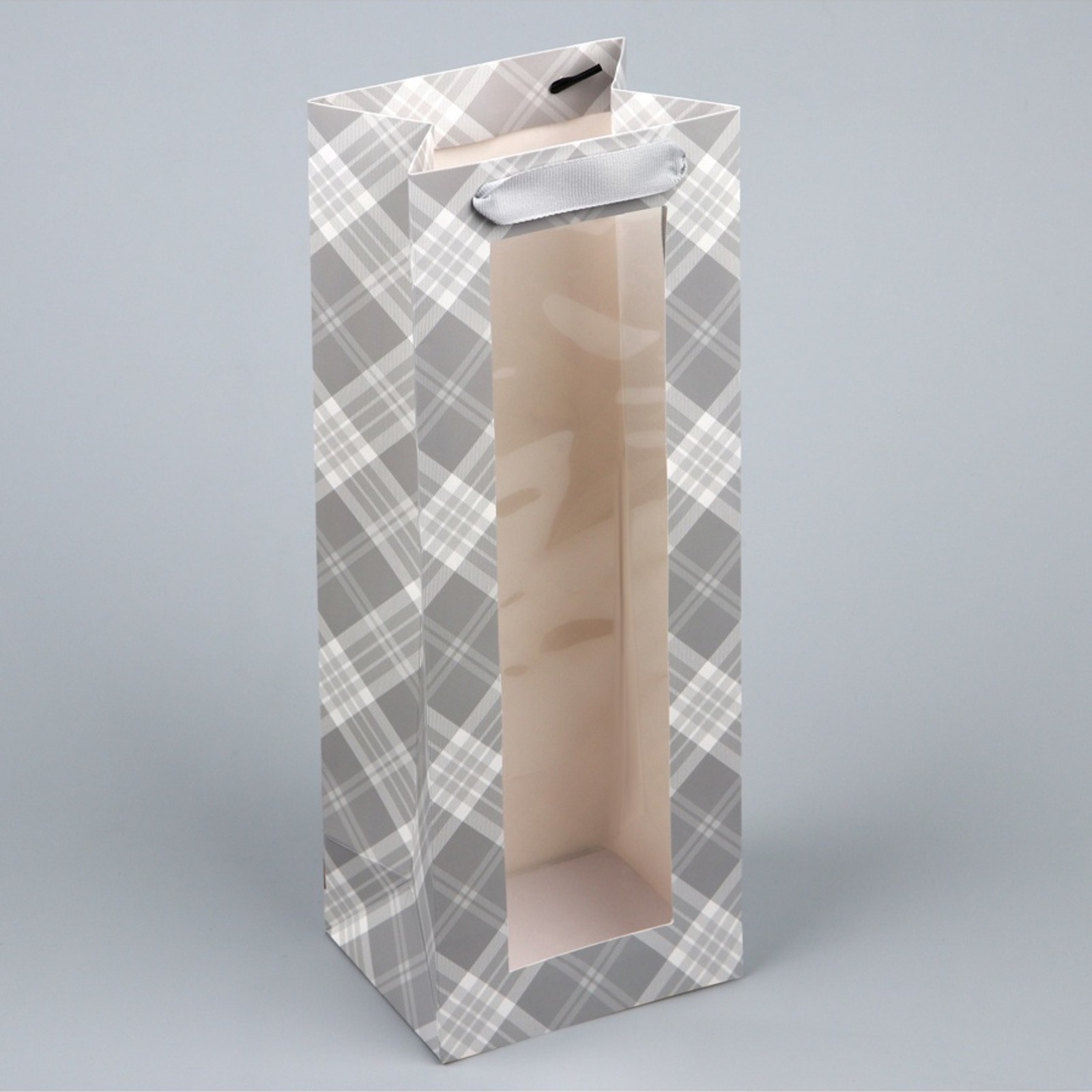 Пакет подарочный под бутылку "клетка" (36х13х10см)