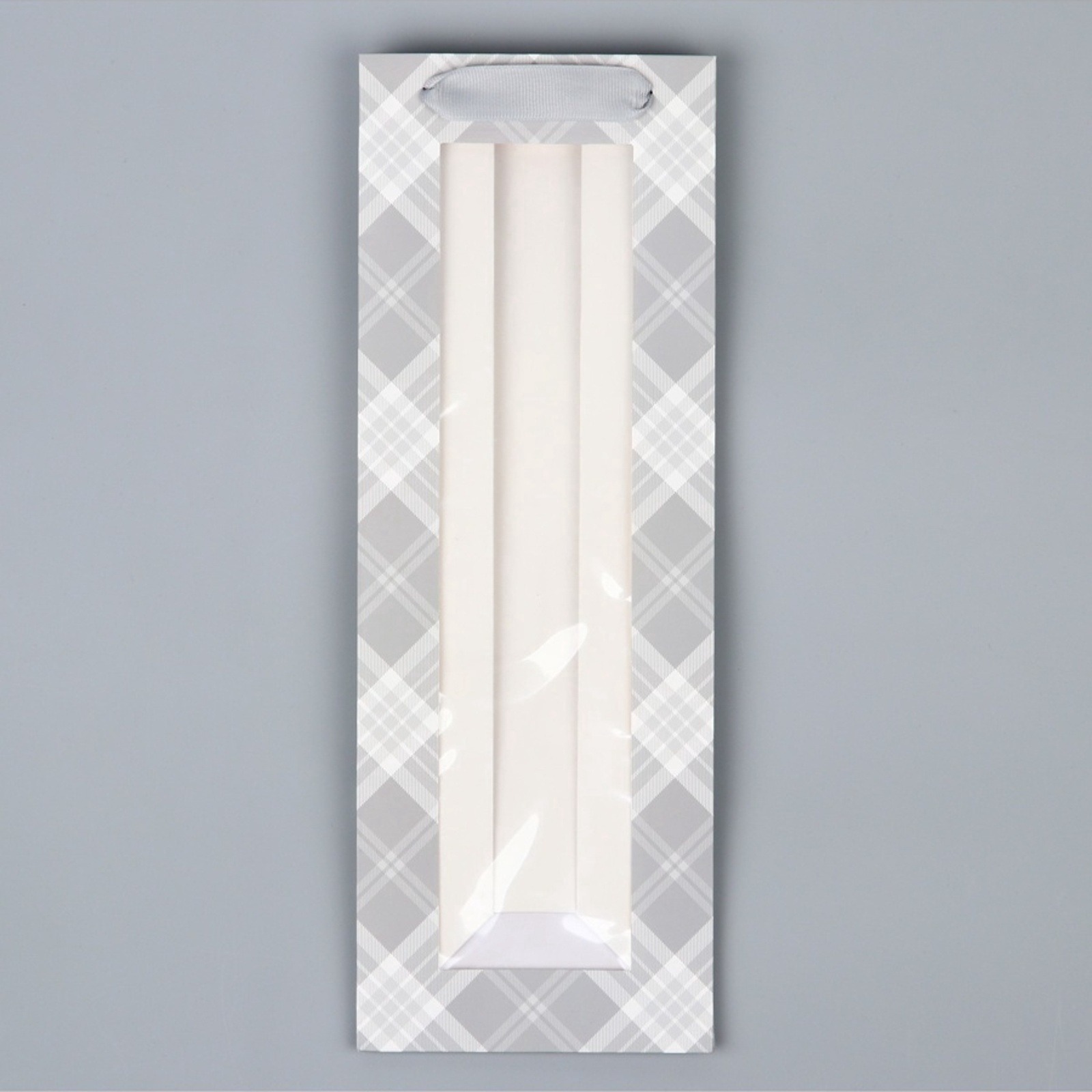 Пакет подарочный под бутылку "клетка" (36х13х10см)