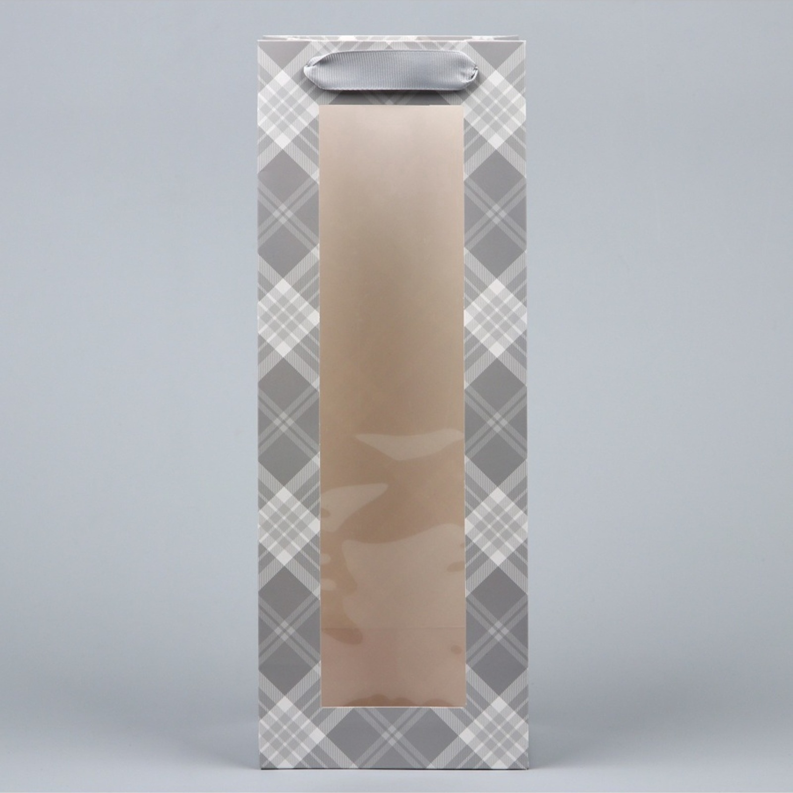 Пакет подарочный под бутылку "клетка" (36х13х10см)