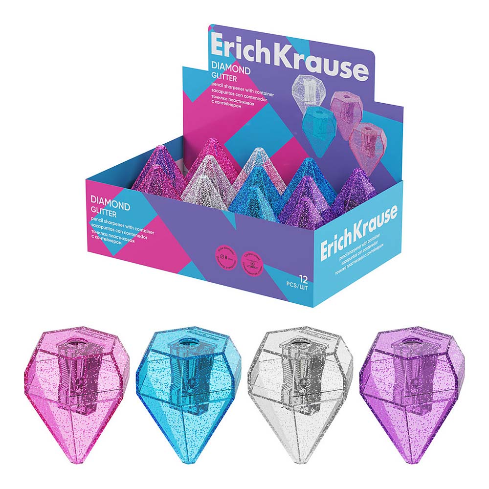 Точилка с контейнером erich krause "diamond. glitter" асс-т