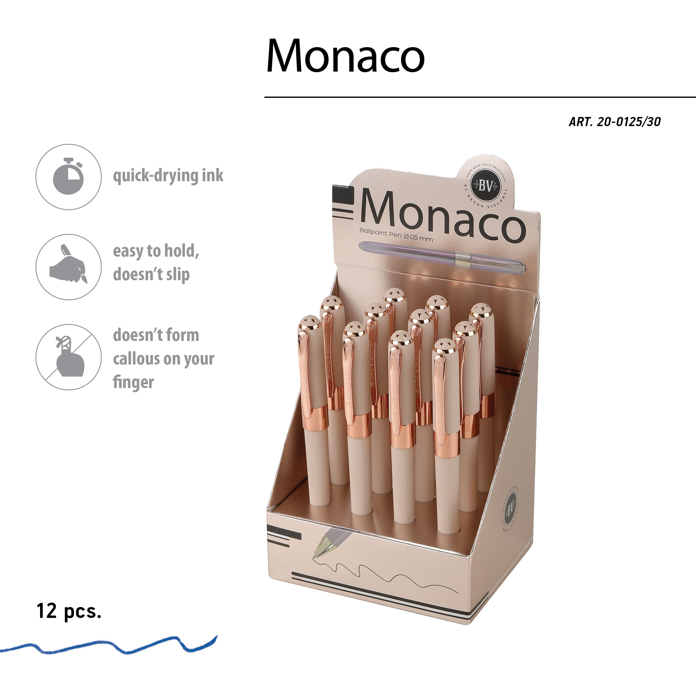 Ручка шар. bruno visconti "monaco. totalbeige" 0,5мм синяя корп.бежевый