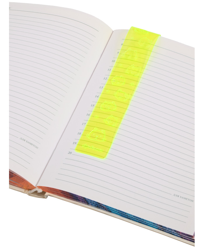 Закладки-ляссе самоклеящиеся "кот" неон желтый 2шт