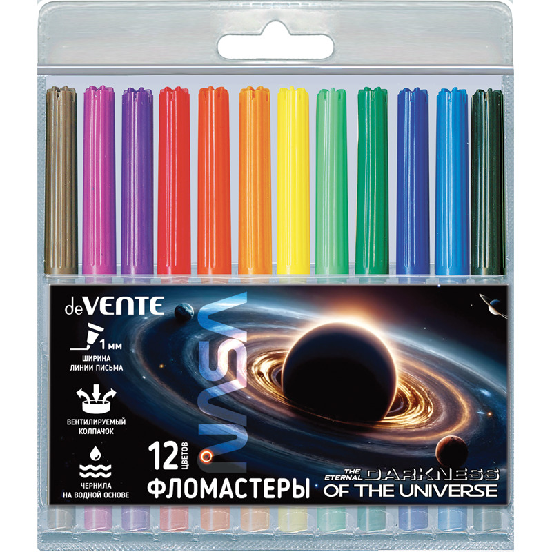 Фломастеры "darkness of the universe" 12цв. (devente) вент.колп.,пл/бл.