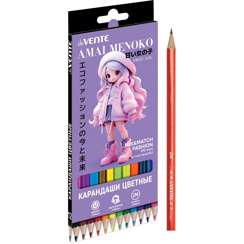 Карандаши цветные devente "amai menoko" 12цв. шестигран.