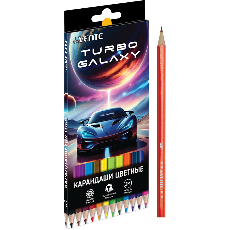 Карандаши цветные devente "turbo galaxy" 12цв. шестигран.