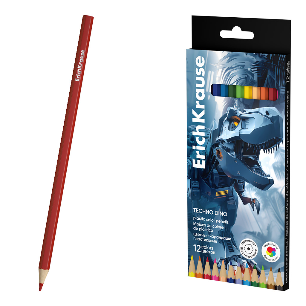 Карандаши цветные erich krause "techno dino" 12цв. шестигран.