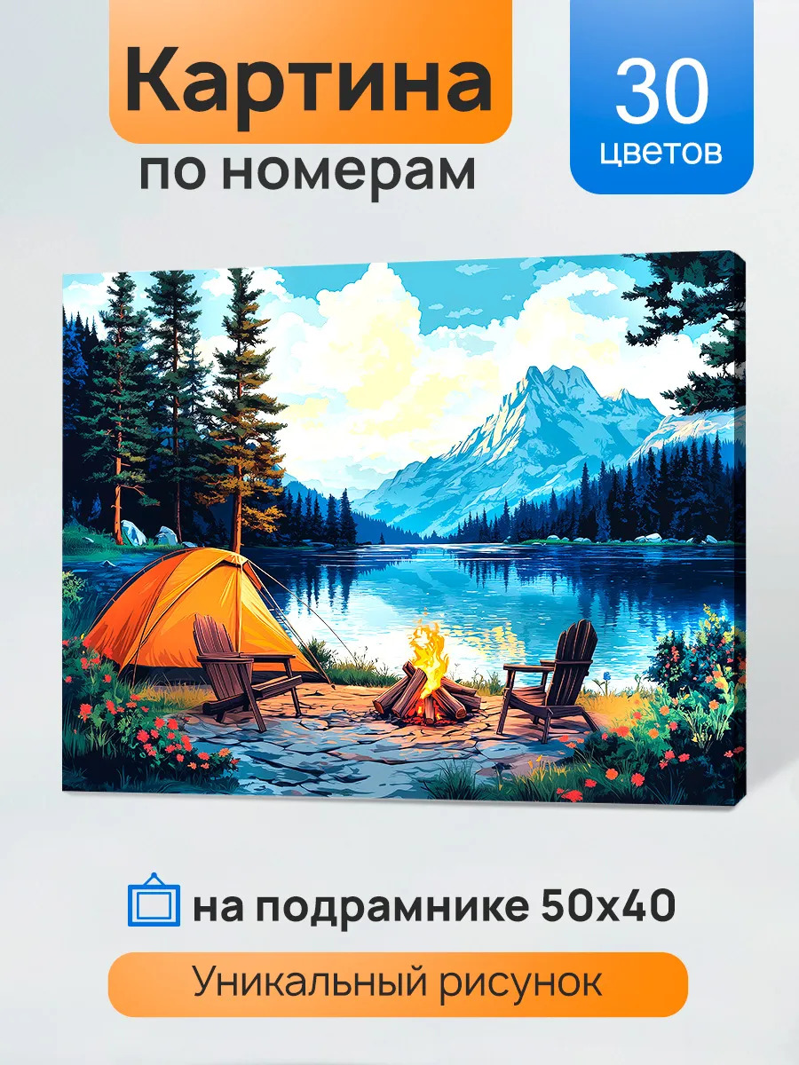 Набор д/творч. картина по номерам 40x50см "отдых с палаткой у озера"