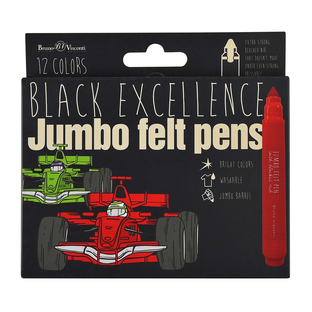 Фломастеры "bruno visconti "black exellence jumbo" 12 цв. утолщ. трехгранные