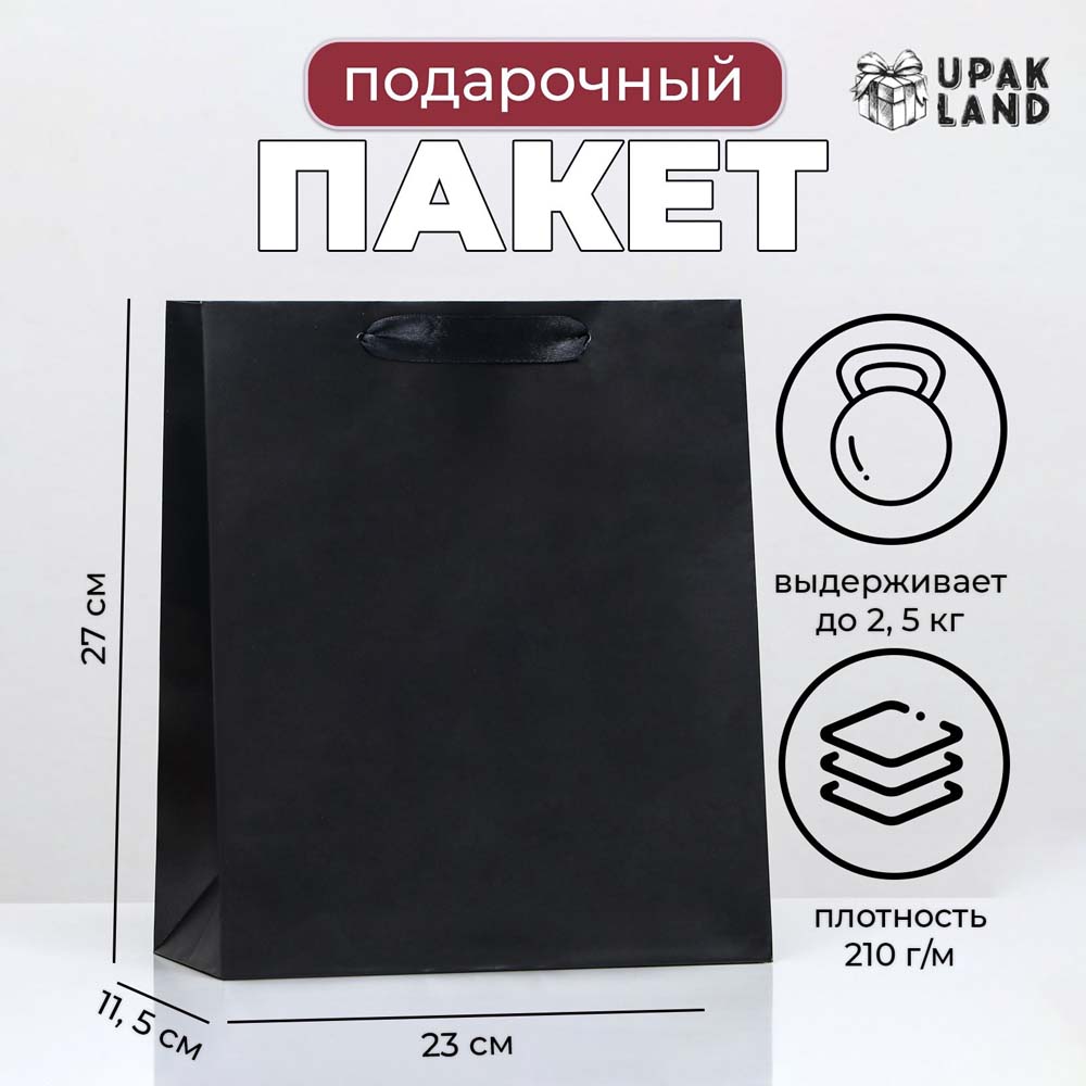 Пакет подарочный чёрный (23х27х11см)
