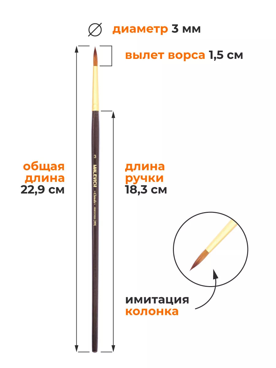 Кисти в наборе синтетика малевичъ "клод" 4шт.