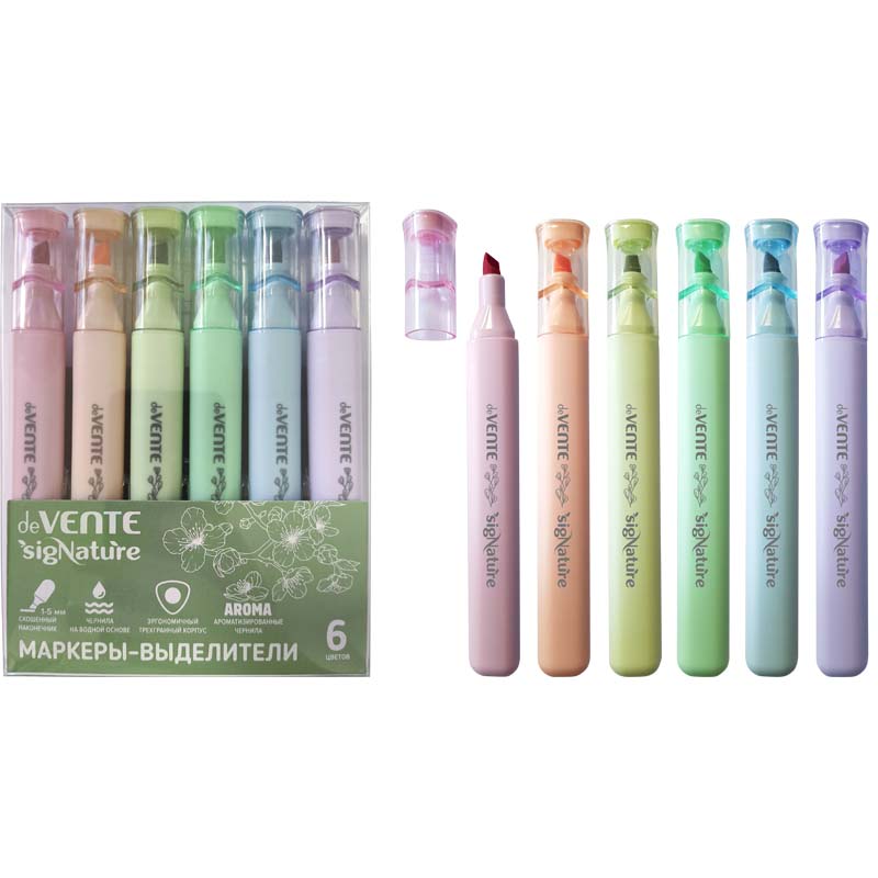 Маркер текстовый набор 6цв. devente "triolino. signature" резец 1,0мм-5,0мм ароматизир.