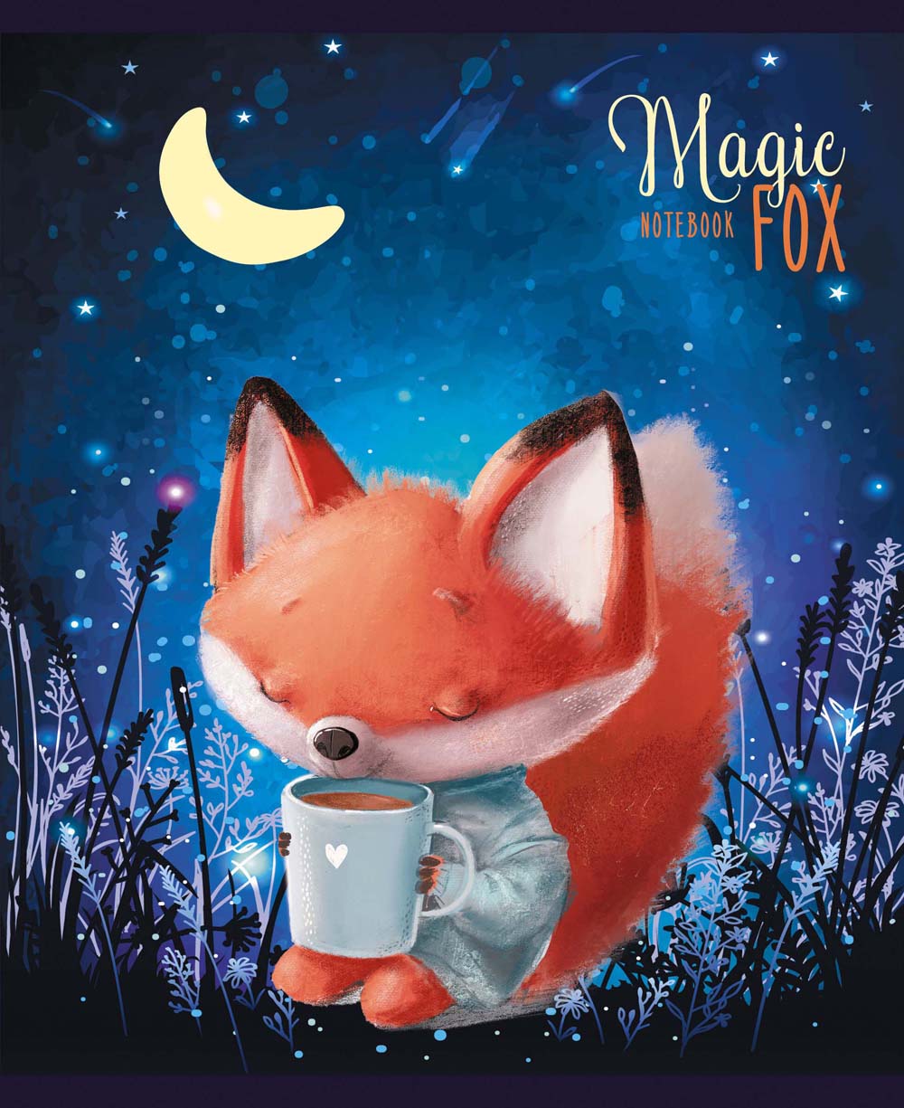 Тетрадь 48л. кл. "magic fox" (эксмо) б/б,выб.лак,блёстки серебро,асс-т