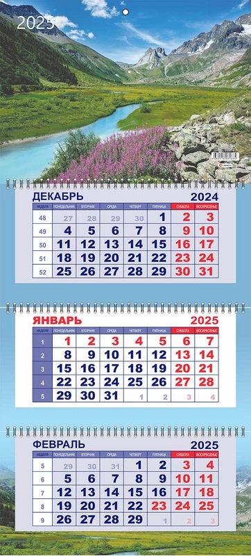 Календарь настенный 3-блочный 2025 "бизнес. бирюзовая река" + бегунок