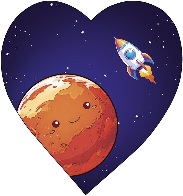 открытка мини 6х6см "ракета" и луна Открытка мини 6х6см "ракета" и луна