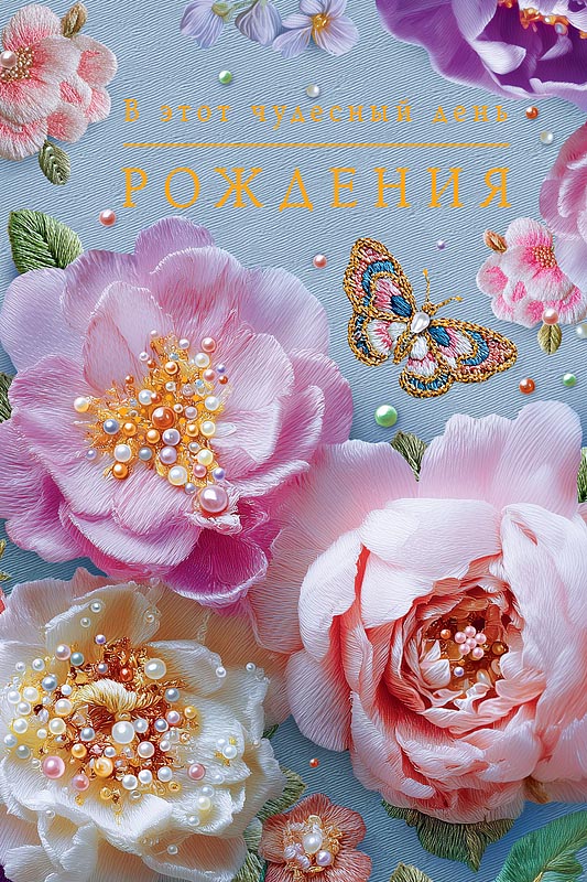 открытка а5 "в этот чудесный день рождения много красивого…" лак фольга текст Открытка а5 "в этот чудесный день рождения много красивого…" лак фольга текст
