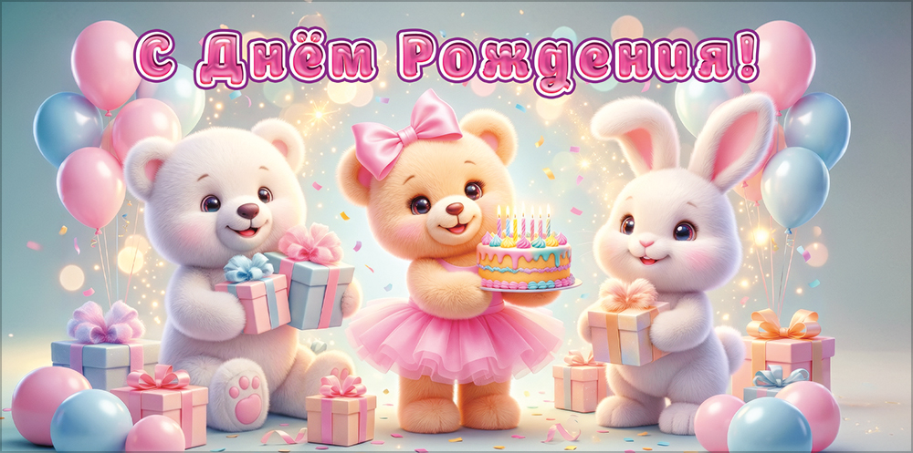 Конверт для денег "с днём рождения" медвежата лак текст