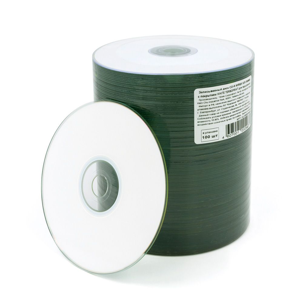 Диск cd-r "mirex" white thermoprint 52х bulk 100шт лог.