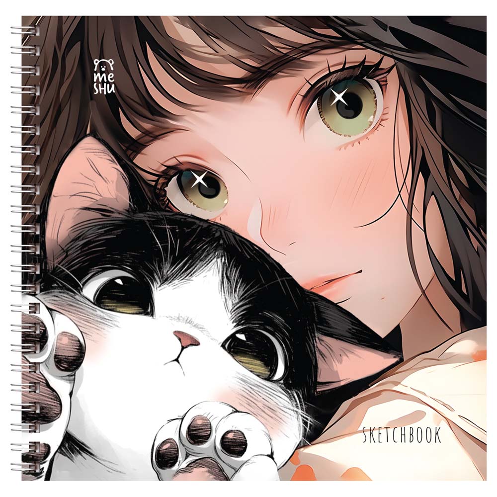 Скетчбук 150х150мм 60л. гребень "meshu. cat girl" 120г/м2, тв.подл.