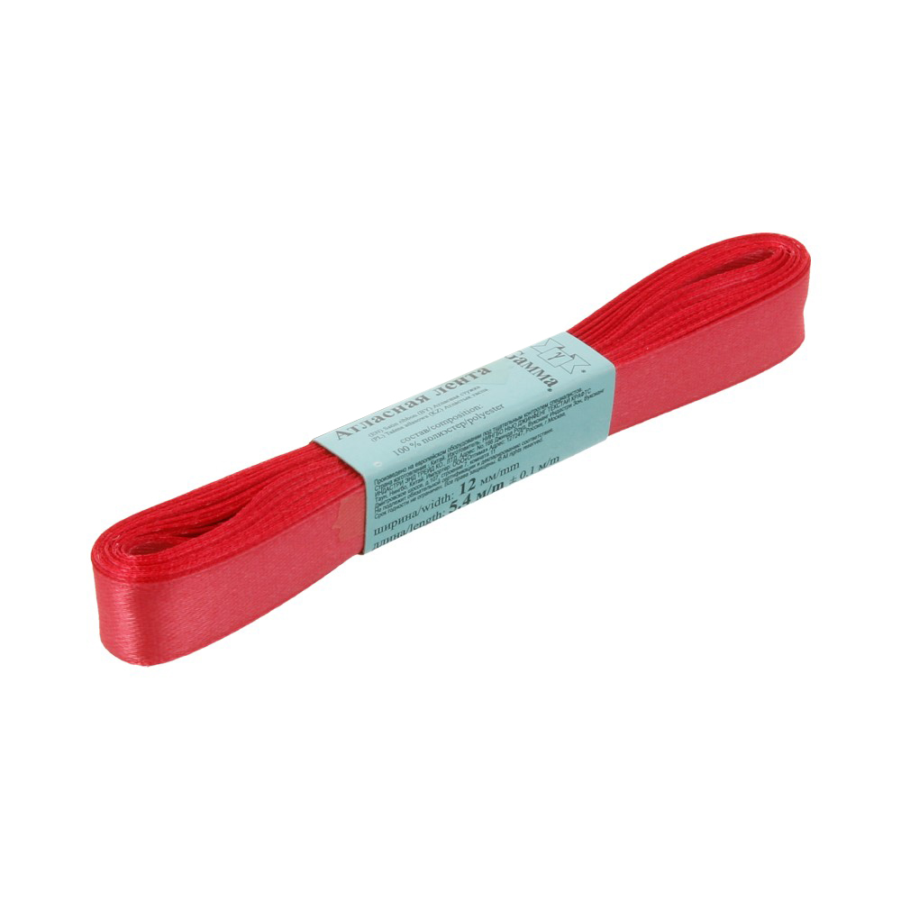 лента атласная 12мм фасовка 5,4м бордовый Лента атласная 12мм фасовка 5,4м бордовый