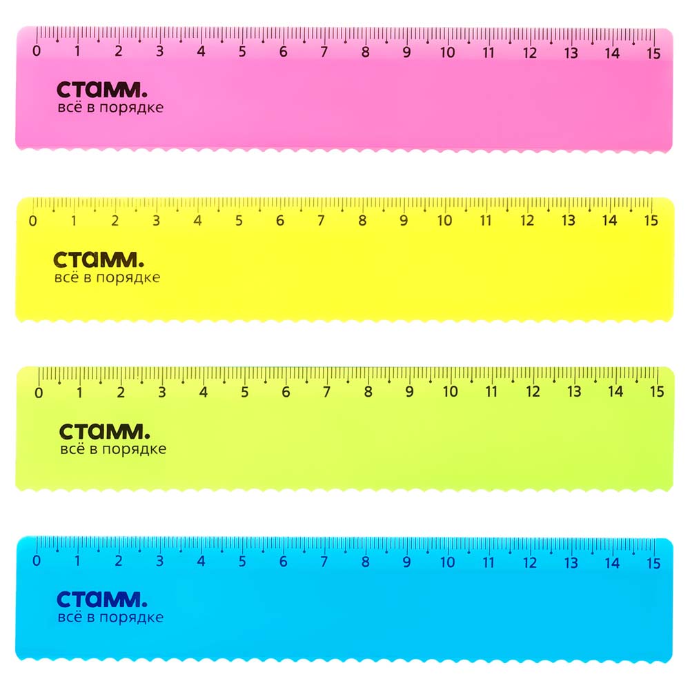 Линейка прозр. стамм 15см неон асс-т