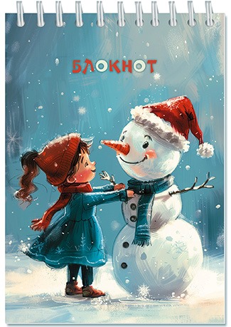 Блокнот а6 гребень 80л. кл. "девочка и снеговик" (апплика)