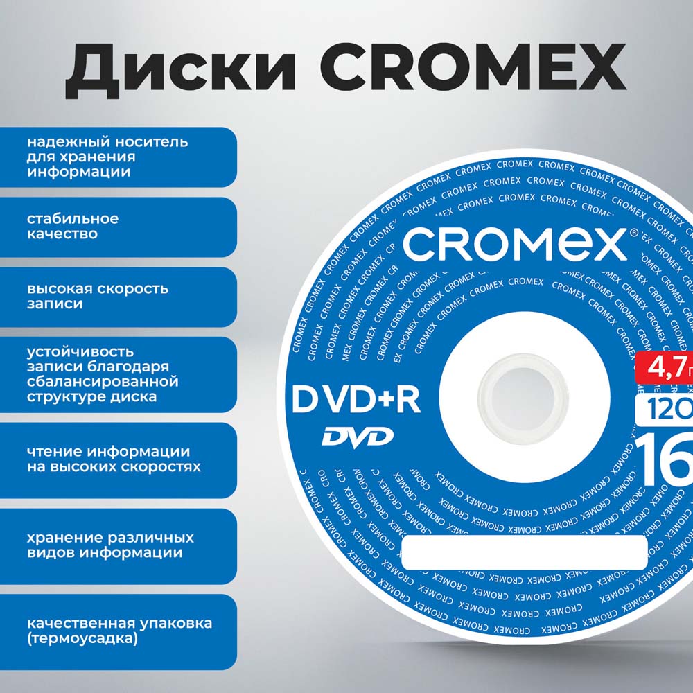 Диск dvd+r cromex 16х cakebox 50шт.