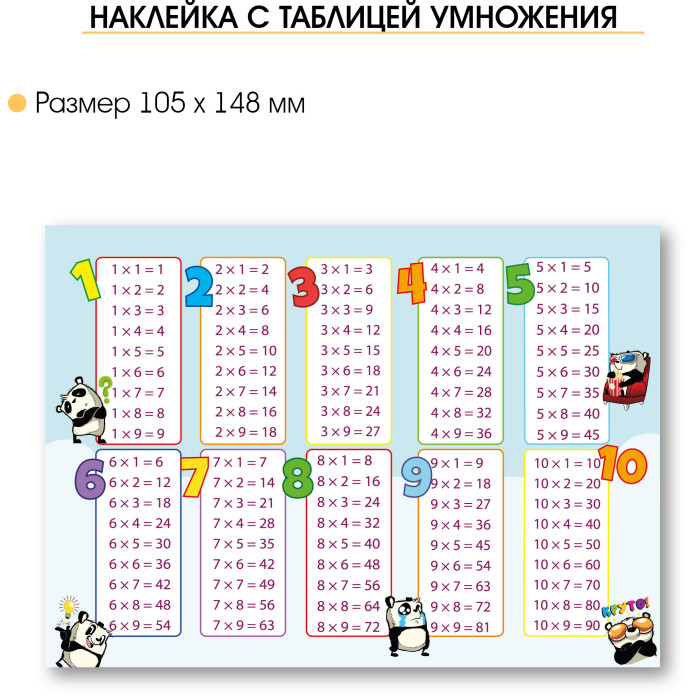 Наклейки таблица умножения а6