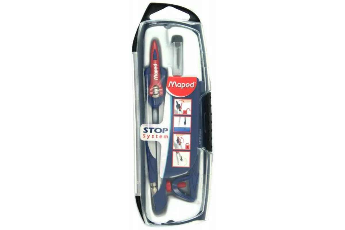 Набор чертёжный 3 предмета "maped "stop system" готовальня с цирк. с сист. фиксац. ударопроч. футляр.